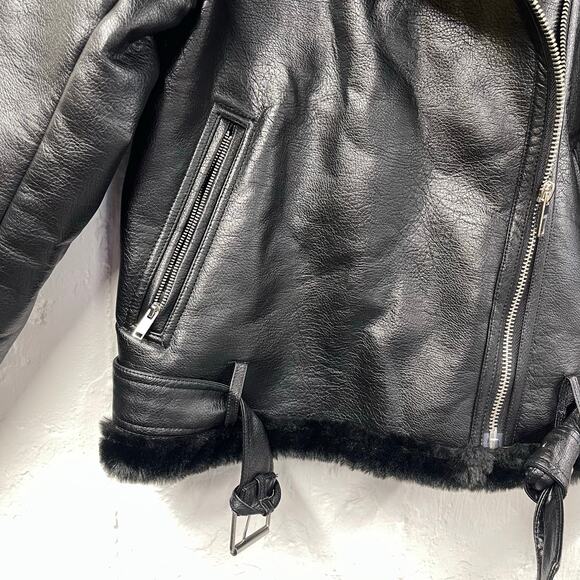 Abercrombie & Fitch Faux Fur Moto Jacket Black Vegan Leather Small - Picture 3 of 10